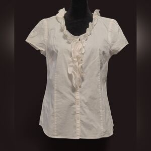 LOFT Cream Ruffle Front Blouse